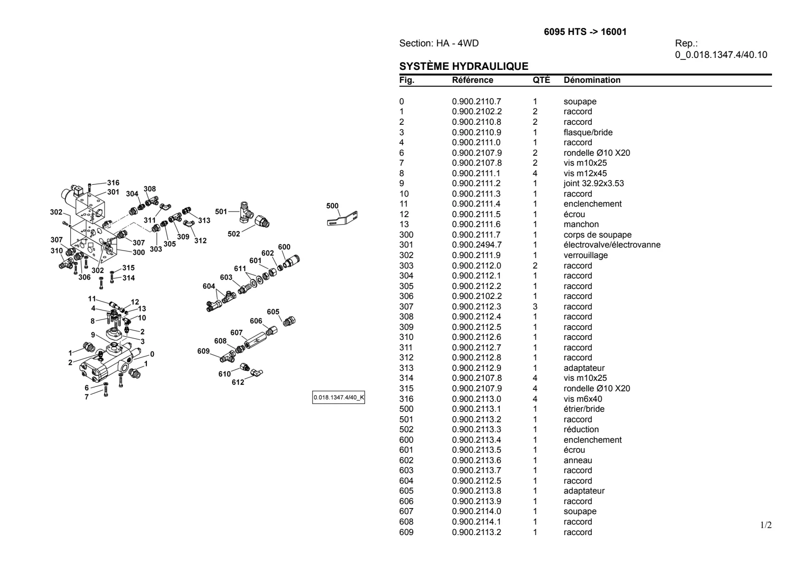 Catalogue de pièces détachées: 6095 HTS → 16001 – parts catalogue sample 1