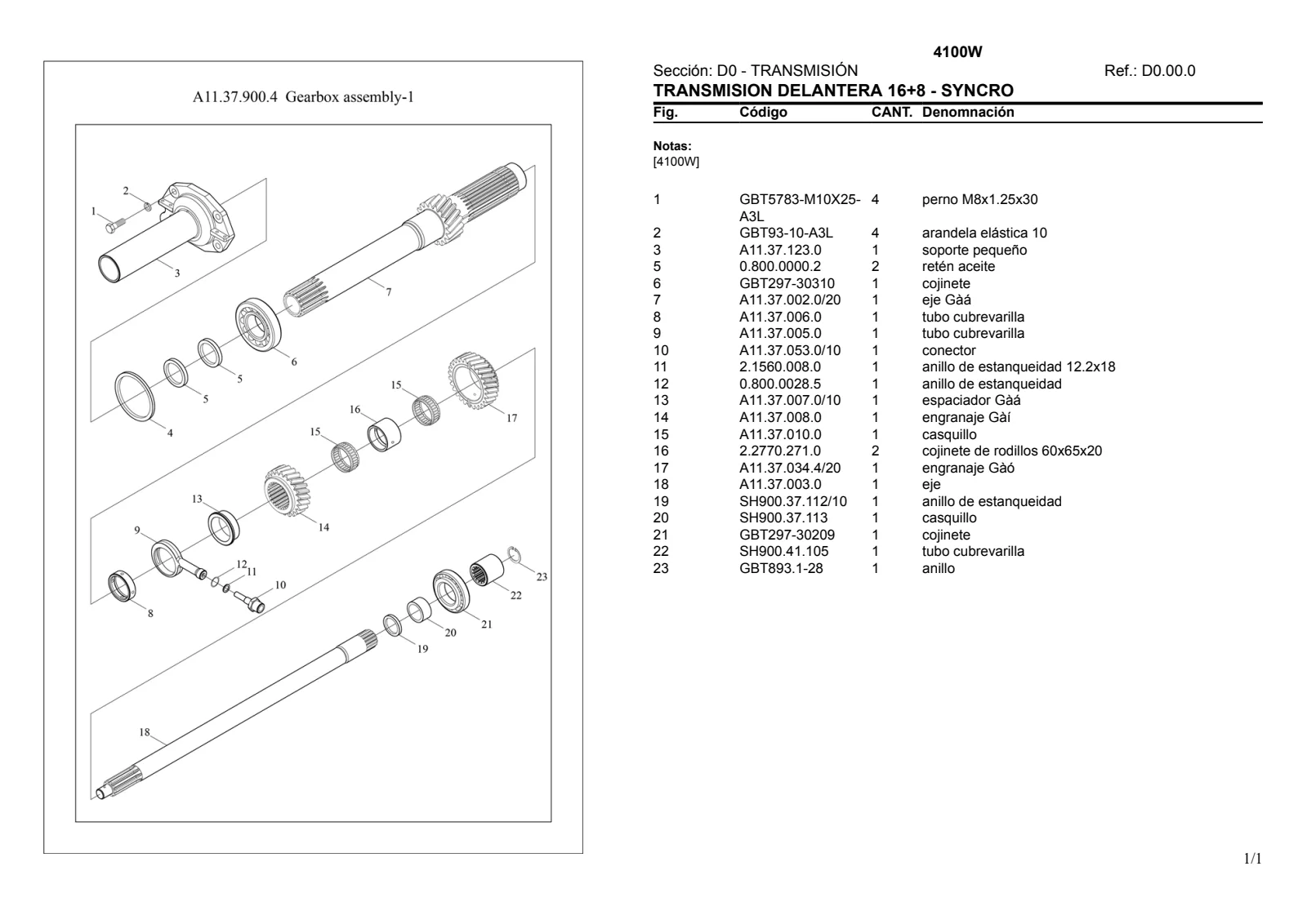 Catálogo de repuestos: 4100W – parts catalogue sample 1