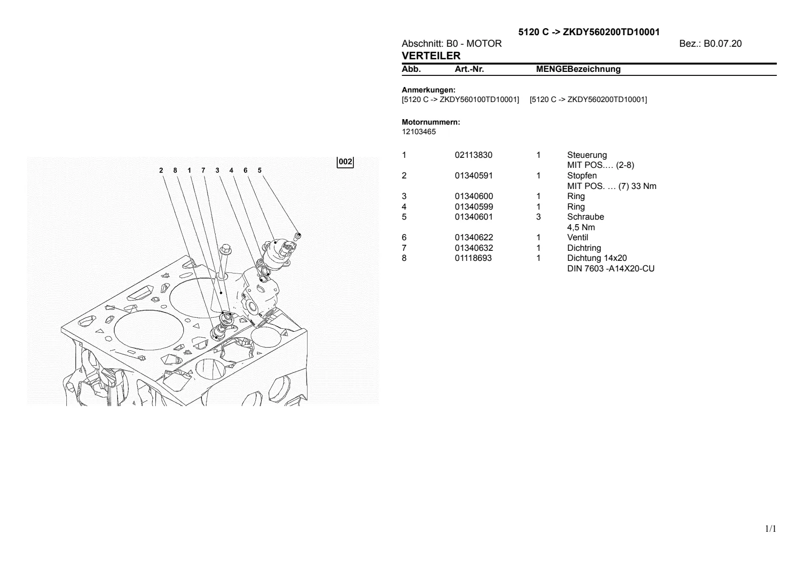 Ersatzteilkatalog: 5120 C → ZKDY560200TD10001 – parts catalogue sample 1