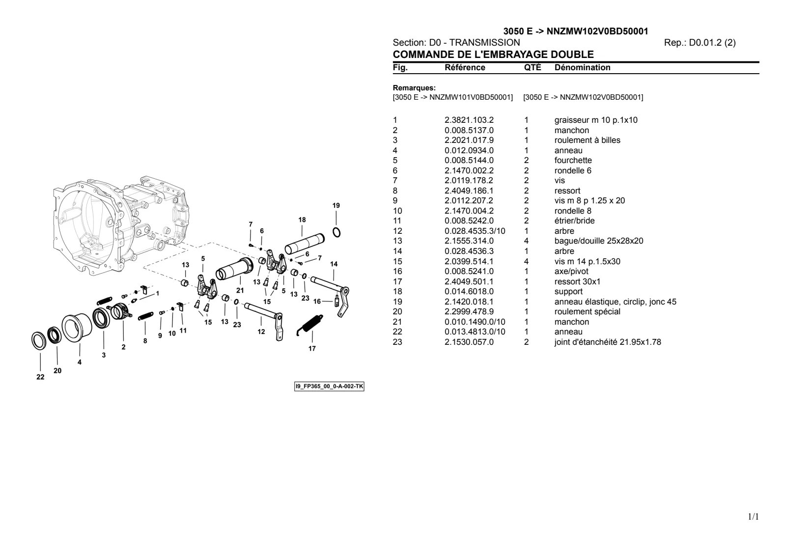 Catalogue de pièces détachées: 3050 E → NNZMW102V0BD50001 – parts catalogue sample 1