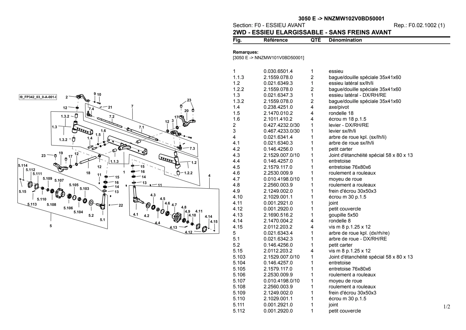 Catalogue de pièces détachées: 3050 E → NNZMW102V0BD50001 – parts catalogue sample 2