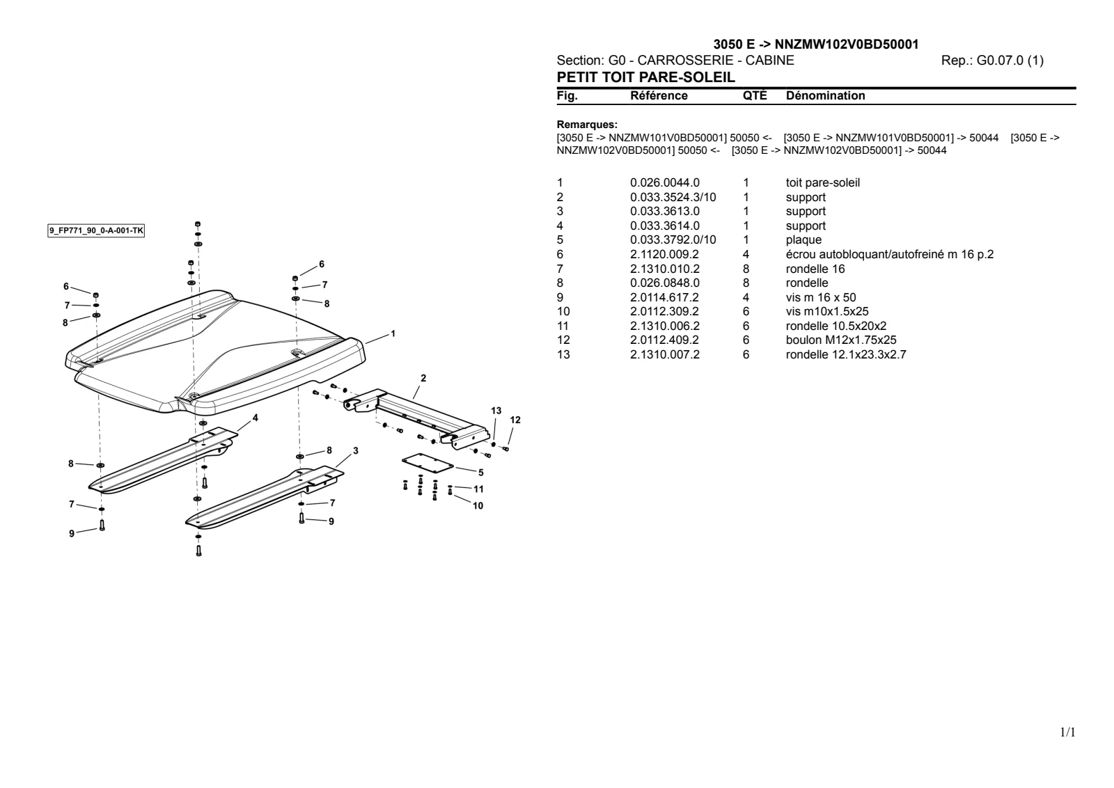 Catalogue de pièces détachées: 3050 E → NNZMW102V0BD50001 – parts catalogue sample 3