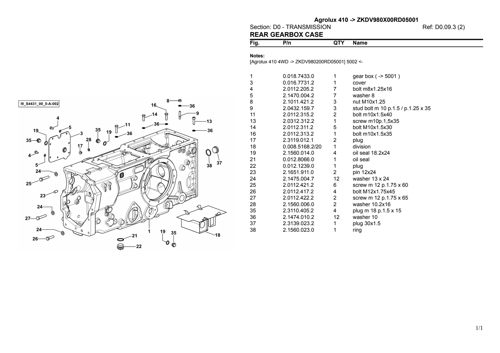 Parts Catalogue: AGROLUX 410 → ZKDV9801W0RD5001 – parts catalogue sample 1