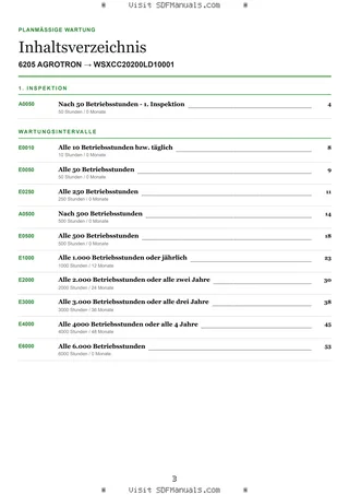 Planmäßige Wartung: 6205 AGROTRON → WSXCC20200LD10001 – maintenance schedule sample