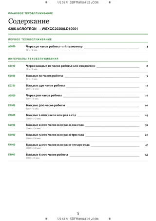 Плановое техобслуживание: 6205 AGROTRON → WSXCC20200LD10001 – maintenance schedule sample