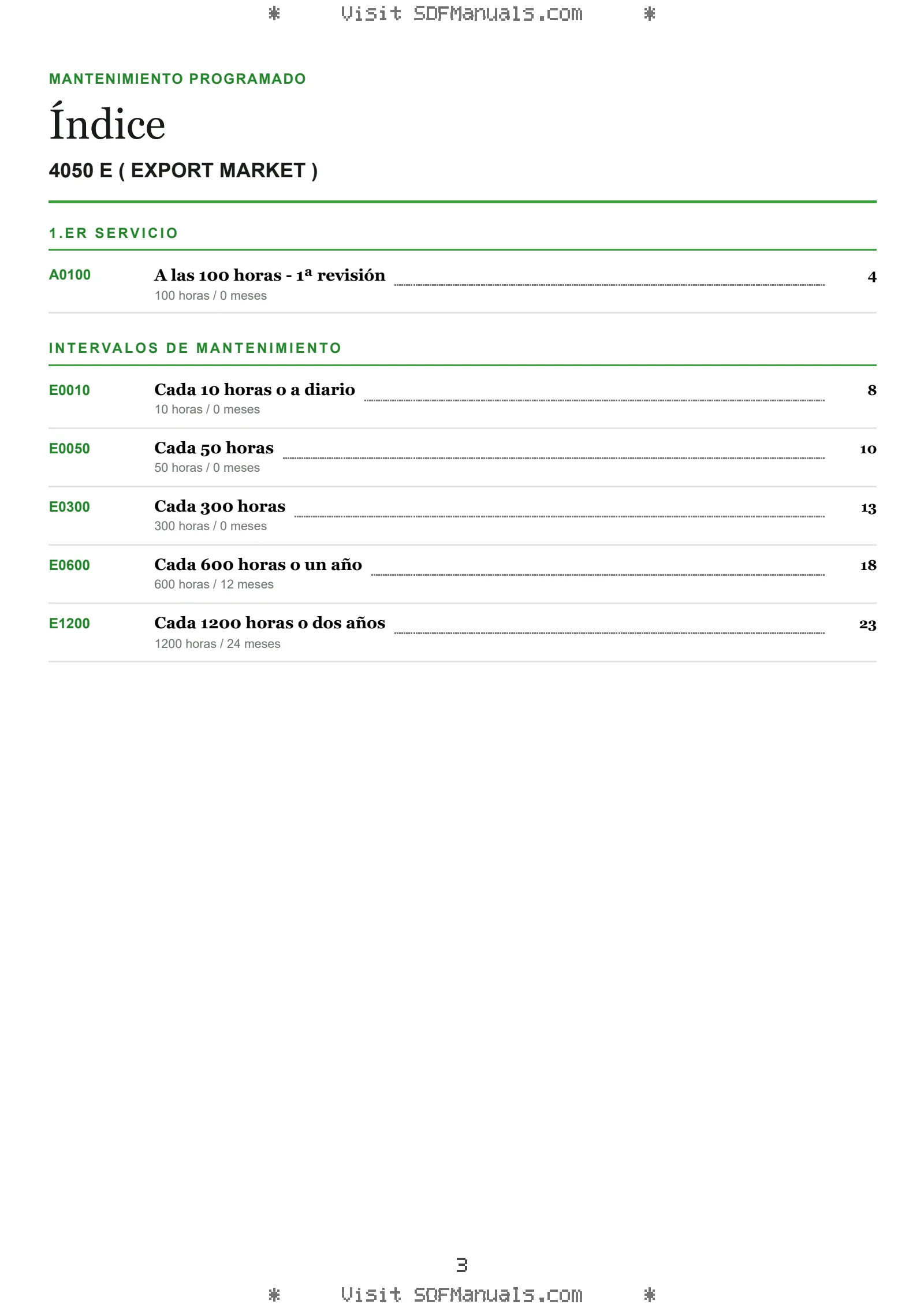 Mantenimiento programado: 4050 E ( EXPORT MARKET ) – maintenance schedule sample