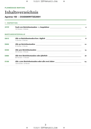 Planmäßige Wartung: Agrotrac 150 → D33S506WVT2E20001 – maintenance schedule sample