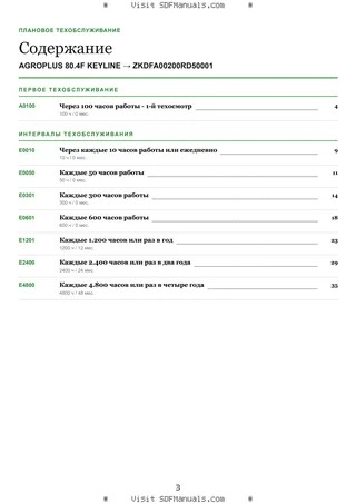 Плановое техобслуживание: AGROPLUS 80.4F KEYLINE → ZKDFA00200RD50001 – maintenance schedule sample