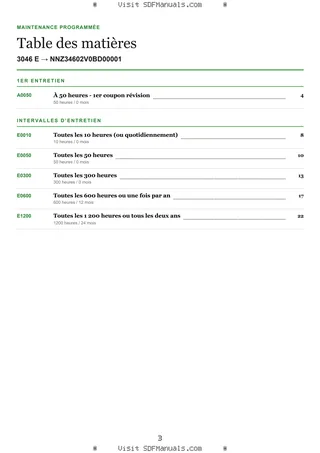 Maintenance programmée: 3046 E → NNZ34602V0BD00001 – maintenance schedule sample