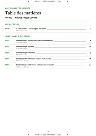 Maintenance programmée: 4050 E → NNZGS70200BD00001 – maintenance schedule sample
