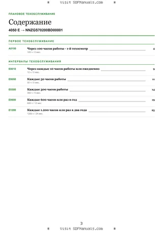 Плановое техобслуживание: 4050 E → NNZGS70200BD00001 – maintenance schedule sample