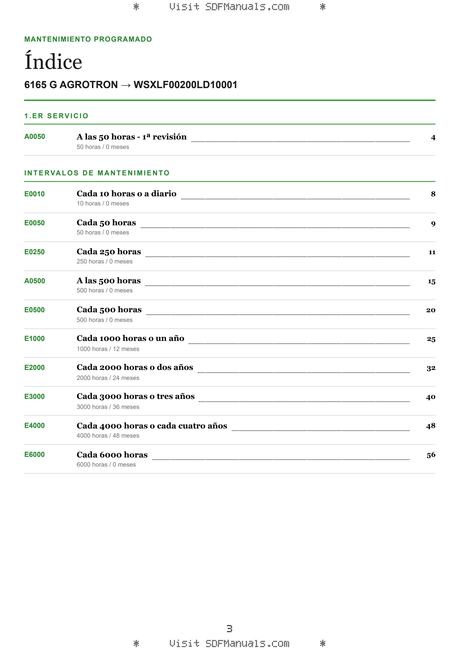 Mantenimiento programado: 6165 G AGROTRON → WSXLF00200LD10001 – maintenance schedule sample