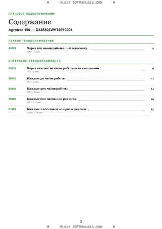 Плановое техобслуживание: Agrotrac 150 → D33S506WVT2E10001 – maintenance schedule sample
