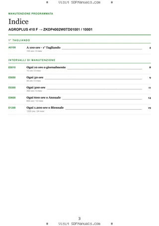 Manutenzione programmata: AGROPLUS 410 F → ZKDP4002W0TD01001 / 10001 – maintenance schedule sample