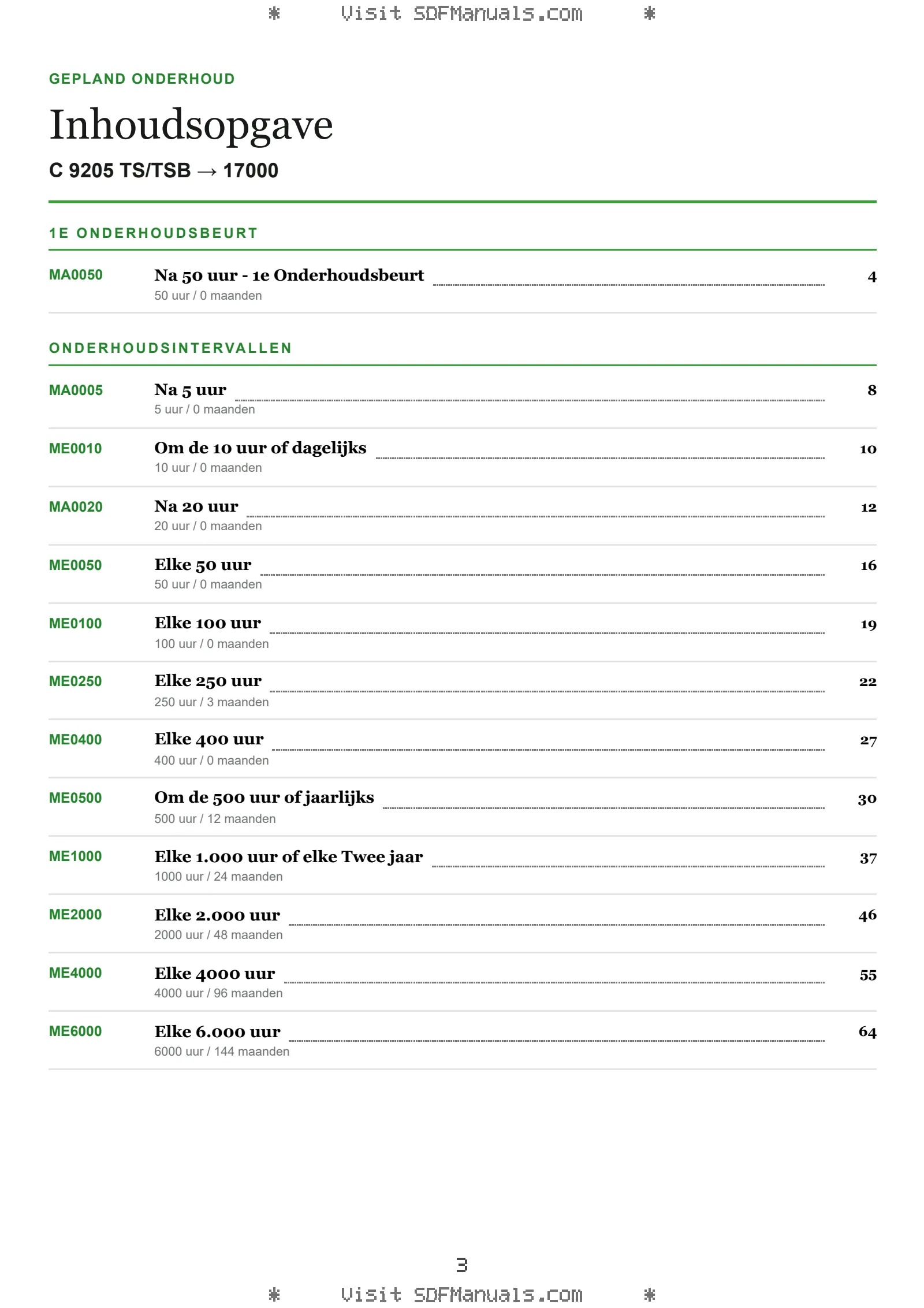 Gepland onderhoud: C 9205 TS/TSB → 17000 – maintenance schedule sample