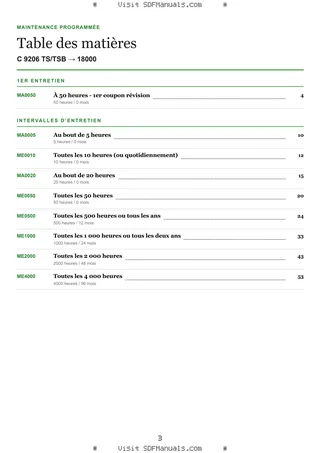 Maintenance programmée: C 9206 TS/TSB → 18000 – maintenance schedule sample