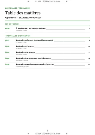 Maintenance programmée: Agrolux 65 → ZKDR9602W0RD01001 – maintenance schedule sample