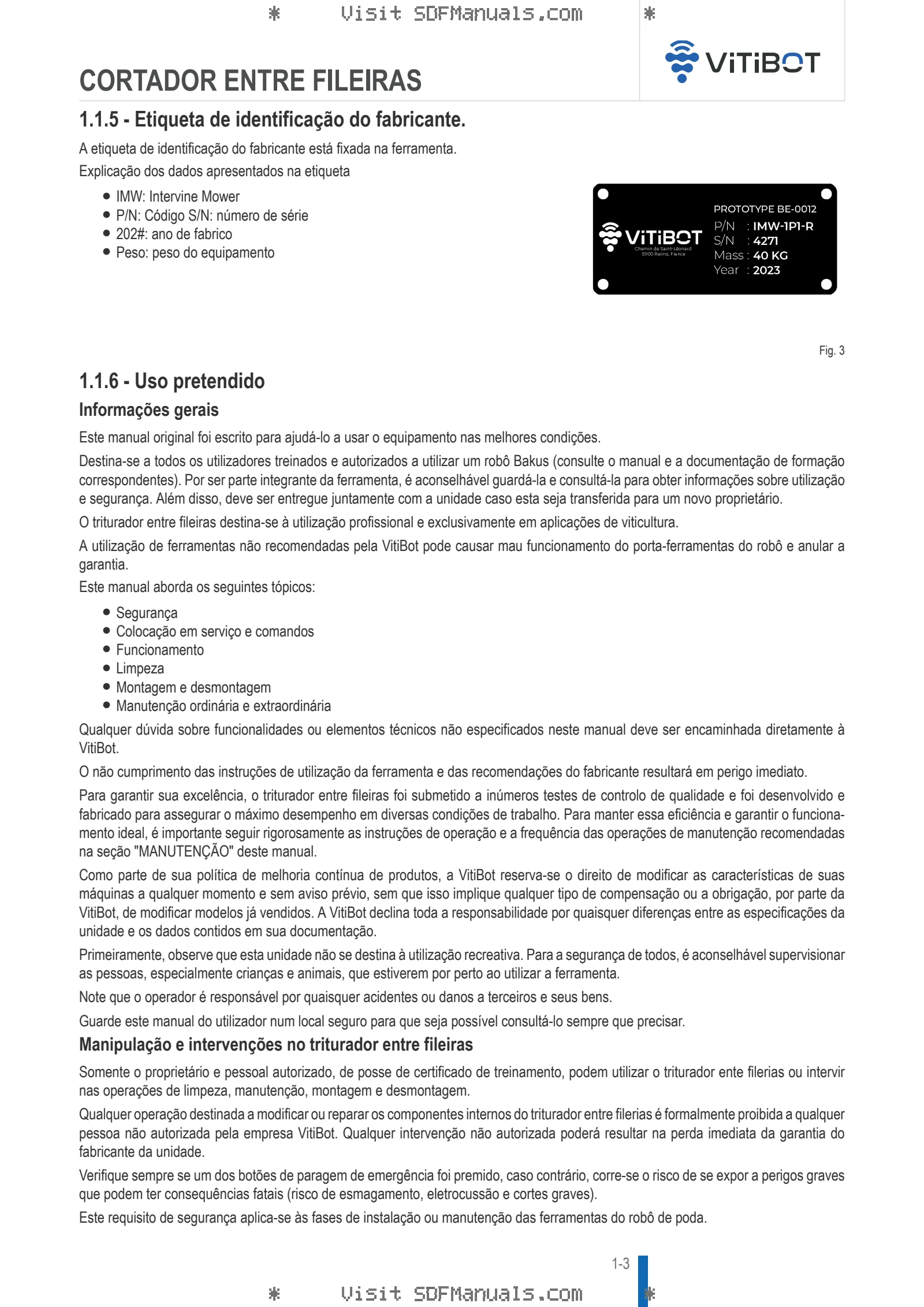 Manual do operador: INTERVINE MOWER – sample manual page 1