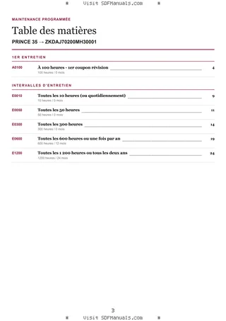 Maintenance programmée: PRINCE 35 → ZKDAJ70200MH30001 – maintenance schedule sample