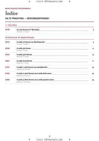 Manutenção programada: XA 70 TRADITION → ZKDCB90200TH50001 – maintenance schedule sample