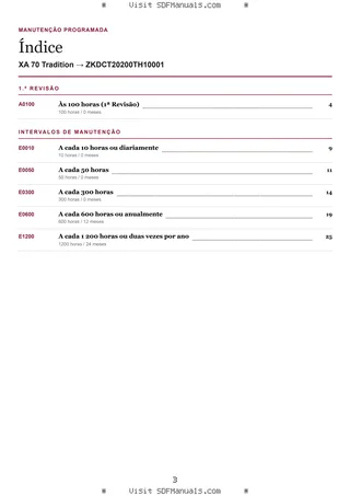 Manutenção programada: XA 70 Tradition → ZKDCT20200TH10001 – maintenance schedule sample