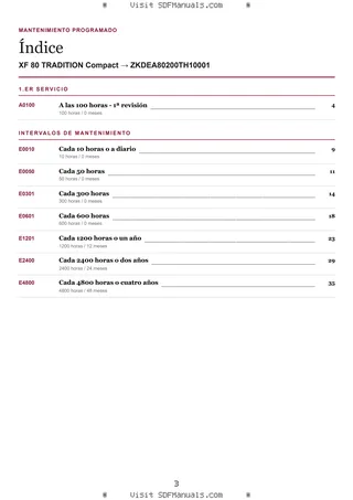 Mantenimiento programado: XF 80 TRADITION Compact → ZKDEA80200TH10001 – maintenance schedule sample