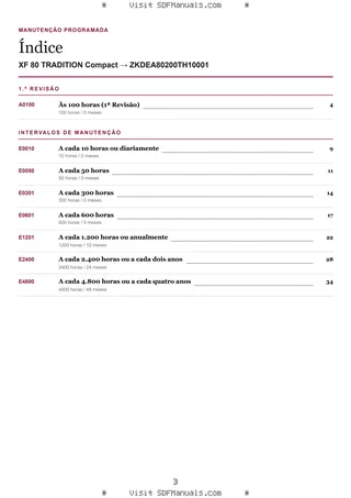 Manutenção programada: XF 80 TRADITION Compact → ZKDEA80200TH10001 – maintenance schedule sample