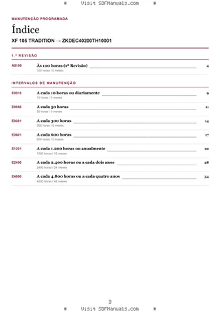 Manutenção programada: XF 105 TRADITION → ZKDEC40200TH10001 – maintenance schedule sample