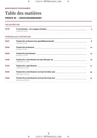 Maintenance programmée: PRINCE 50 → ZKDHC50200MH50001 – maintenance schedule sample