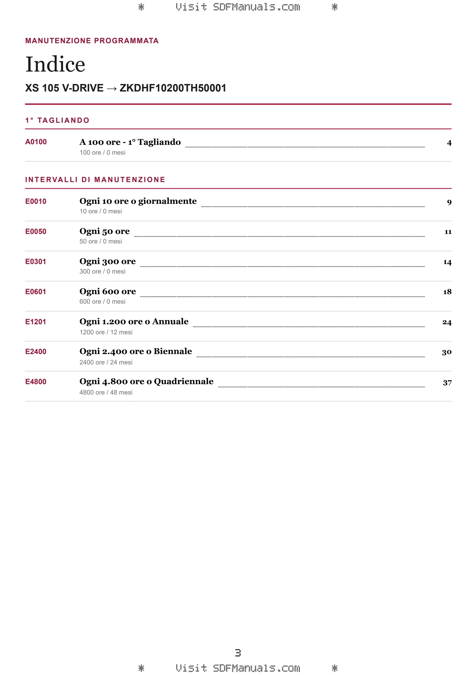 Manutenzione programmata: XS 105 V-DRIVE → ZKDHF10200TH50001 – maintenance schedule sample