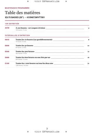 Maintenance programmée: XS-70 BASSO (20") → H10N673WVT7001 – maintenance schedule sample