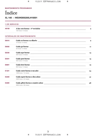Mantenimiento programado: XL 140 → WSXKB50200LH10001 – maintenance schedule sample