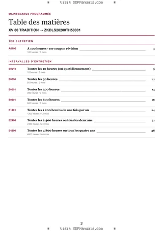 Maintenance programmée: XV 80 TRADITION → ZKDLS20200TH50001 – maintenance schedule sample