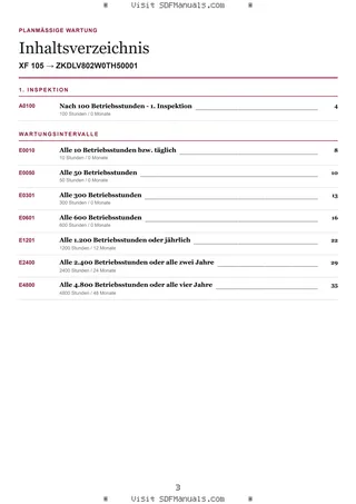 Planmäßige Wartung: XF 105 → ZKDLV802W0TH50001 – maintenance schedule sample
