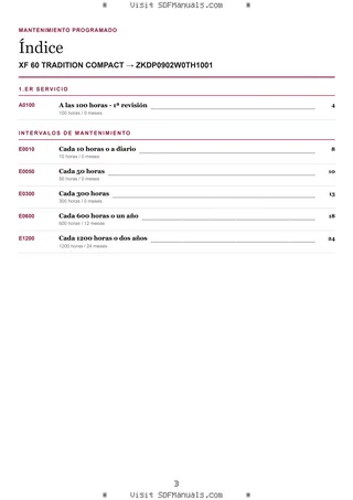 Mantenimiento programado: XF 60 TRADITION COMPACT → ZKDP0902W0TH1001 – maintenance schedule sample