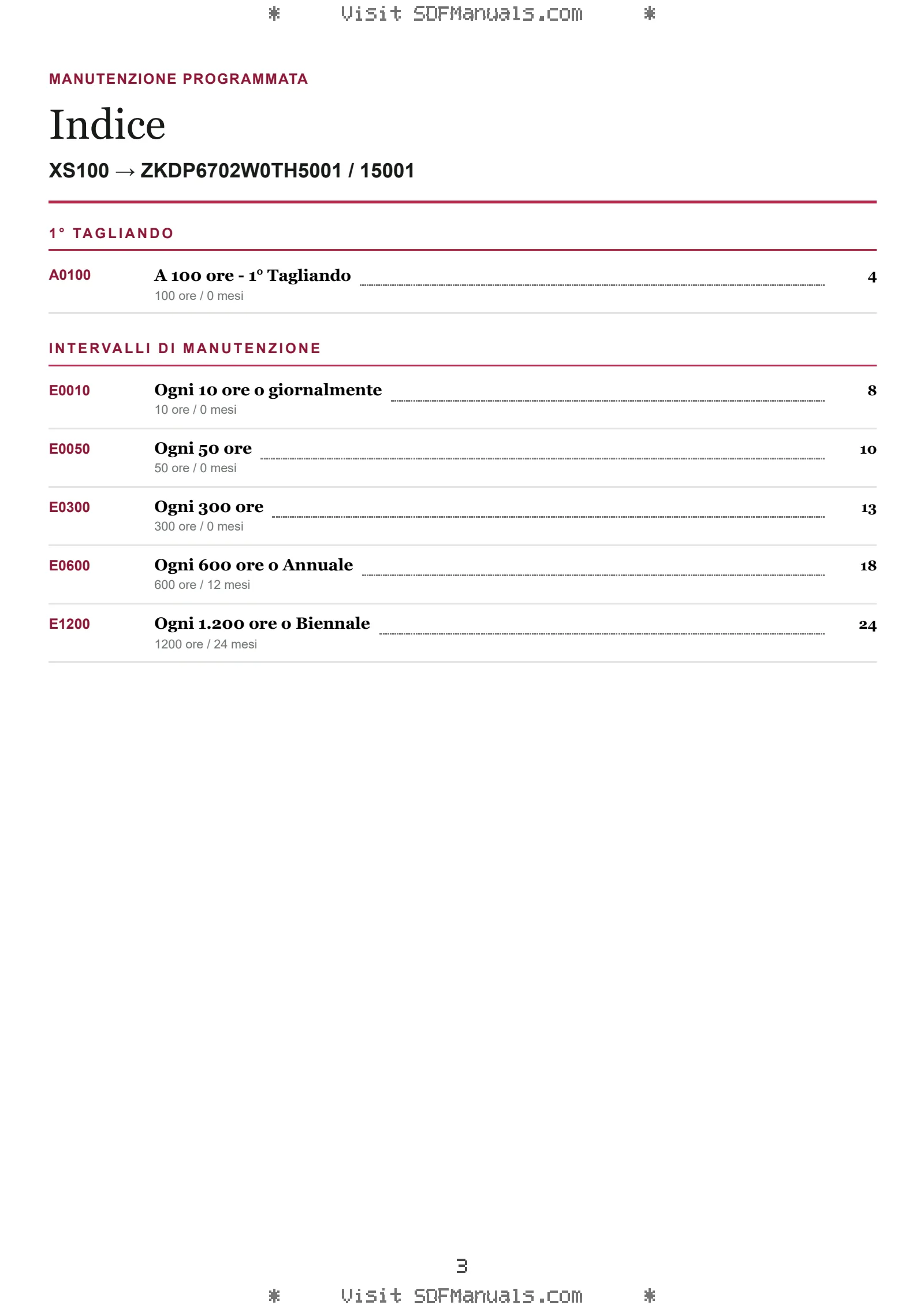 Manutenzione programmata: XS100 → ZKDP6702W0TH5001 / 15001 – maintenance schedule sample