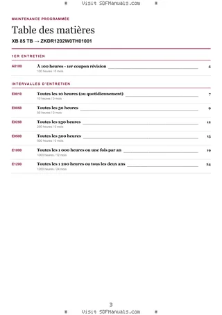 Maintenance programmée: XB 85 TB → ZKDR1202W0TH01001 – maintenance schedule sample