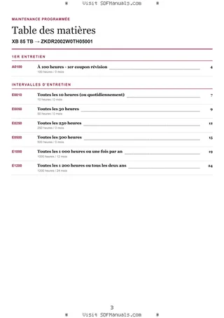Maintenance programmée: XB 85 TB → ZKDR2002W0TH05001 – maintenance schedule sample