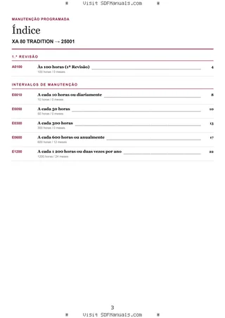 Manutenção programada: XA 80 TRADITION → 25001 – maintenance schedule sample