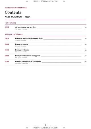 Scheduled Maintenance: XA 90 TRADITION → 10001 – maintenance schedule sample
