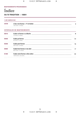 Mantenimiento programado: XA 70 TRADITION → 10001 – maintenance schedule sample