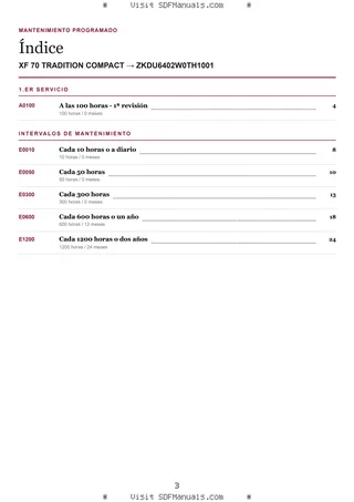 Mantenimiento programado: XF 70 TRADITION COMPACT → ZKDU6402W0TH1001 – maintenance schedule sample