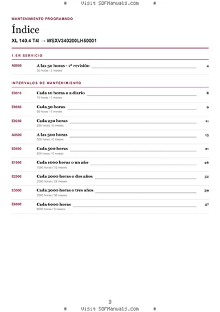 Mantenimiento programado: XL 140.4 T4I → WSXV340200LH50001 – maintenance schedule sample