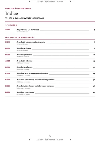 Manutenção programada: XL 160.4 T4I → WSXV420200LH50001 – maintenance schedule sample