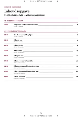 Gepland onderhoud: XL 130.4 T4I HI-LEVEL → WSXV500200LH50001 – maintenance schedule sample