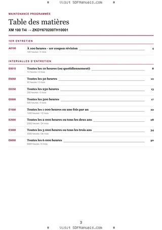 Maintenance programmée: XM 100 T4i → ZKDY670200TH10001 – maintenance schedule sample