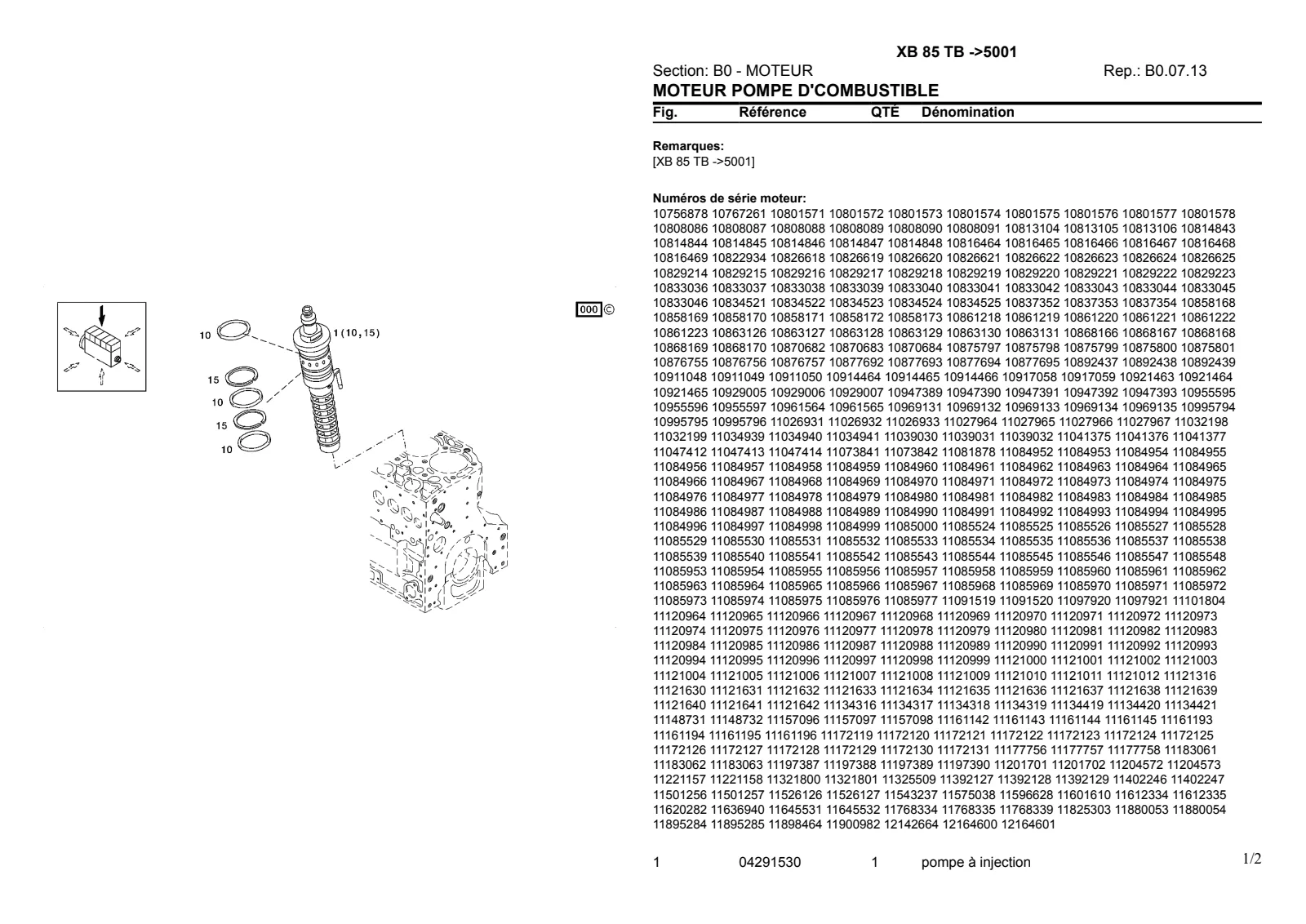 Catalogue de pièces détachées: XB 85 TB → ZKDR2002W0TH05001 – parts catalogue sample 1