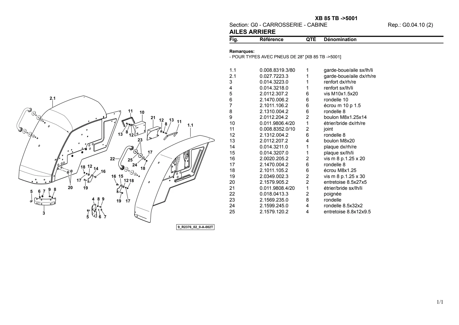 Catalogue de pièces détachées: XB 85 TB → ZKDR2002W0TH05001 – parts catalogue sample 3
