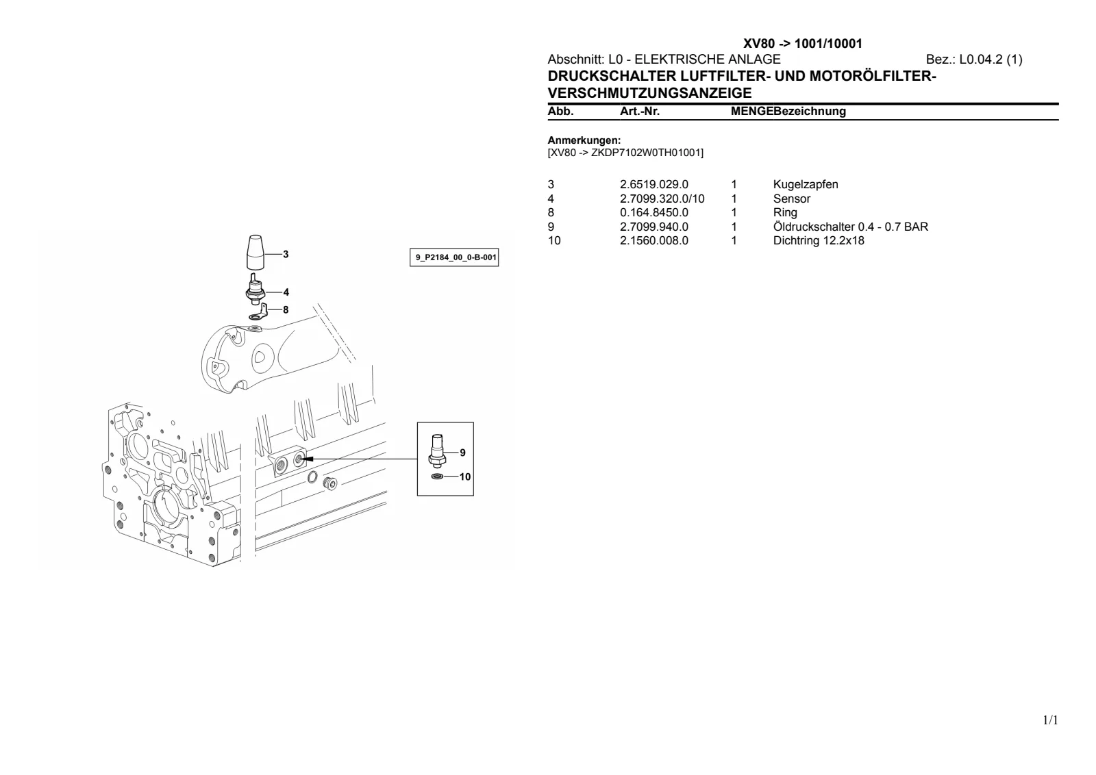 Ersatzteilkatalog: XV80 → ZKDP7102W0TH1001 / 10001 – parts catalogue sample 4