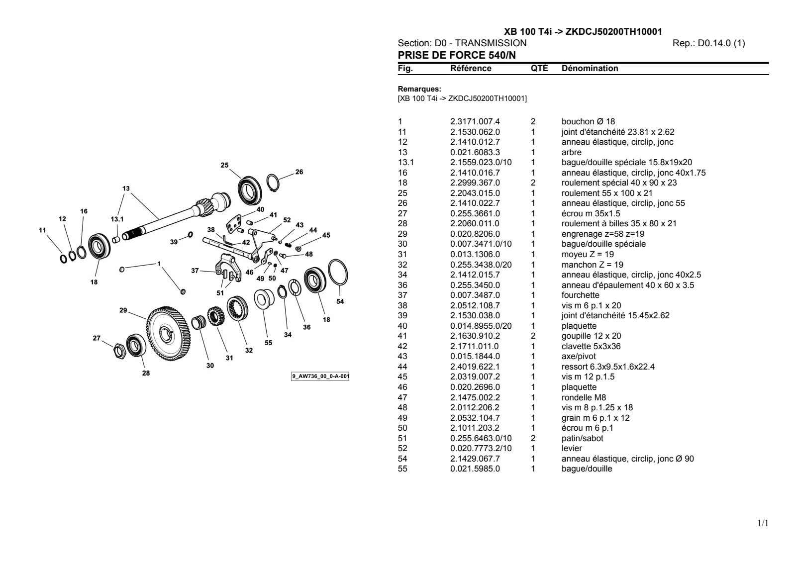 Catalogue de pièces détachées: XB 100 T4i → ZKDCJ50200TH10001 – parts catalogue sample 1